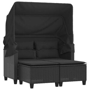 vidaXL Divano Giardino 2 Posti Baldacchino e Sgabelli Nero Polyrattan