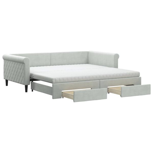 vidaXL Divano Letto Estraibile Cassetti Grigio Chiaro 100x200 Velluto