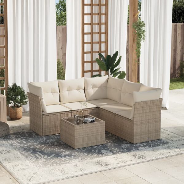 vidaXL Set Divano da Giardino 6 pz con Cuscini Beige in Polyrattan