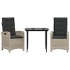 vidaXL Set Pranzo da Giardino 3pz con Cuscini Grigio Chiaro Polyrattan