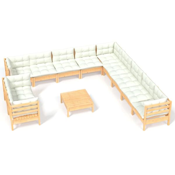 vidaXL Set Divani da Giardino 12 pz con Cuscini Crema Massello di Pino