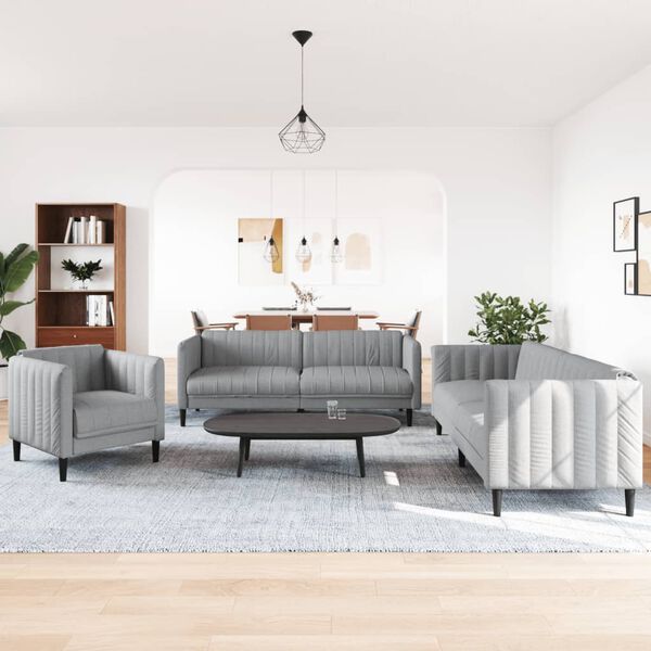 vidaXL Set di Divani 3 pz Grigio Chiaro in Tessuto