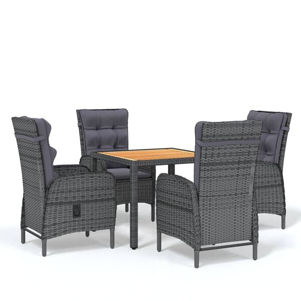 vidaXL Set da Pranzo per Giardino 5 pz in Polyrattan Grigio