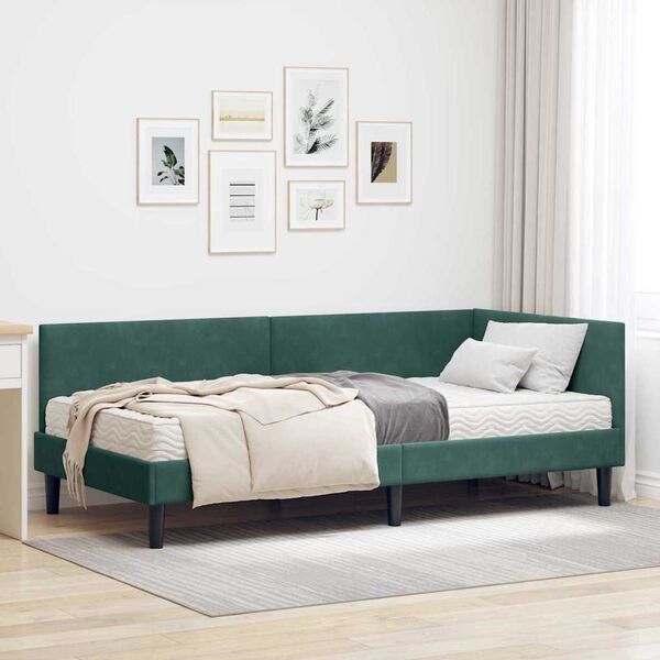vidaXL Struttura Letto Angolare con Materasso 2 pcs Verde Velluto
