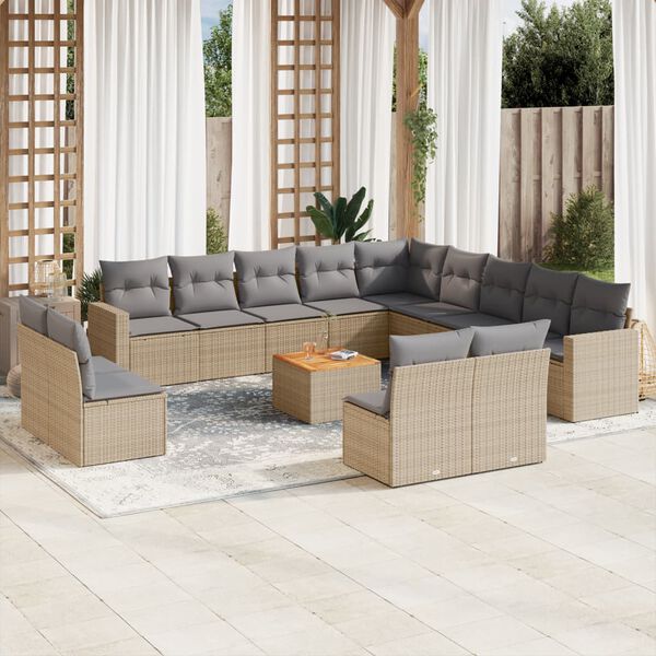 vidaXL Set Divani da Giardino 14pz con Cuscini in Polyrattan Beige