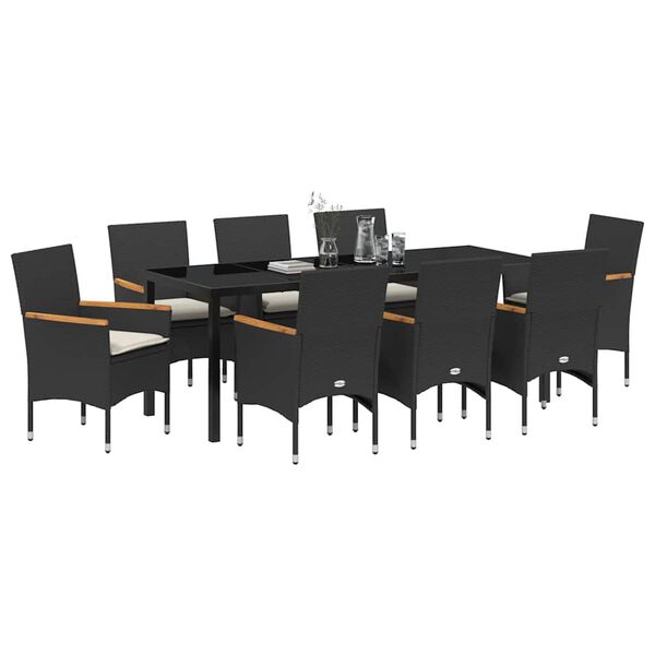 vidaXL Set da Pranzo per Giardino con cuscino 9 pcs Nero polyrattan