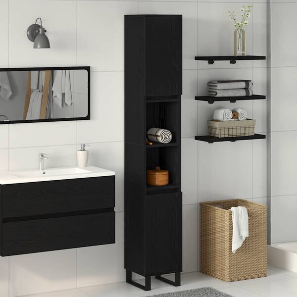 vidaXL Mobile da Bagno Rovere Nero 30 x 30 x 190 cm Legno multistrato