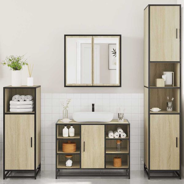 vidaXL Set Mobili da Bagno 4 pz Rovere Sonoma in Legno Multistrato