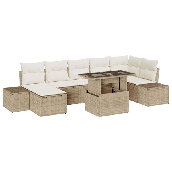 vidaXL Set Divano da Giardino con cuscino 8 pcs beige e panna