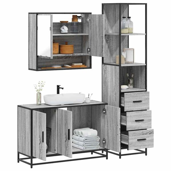 vidaXL Set Mobili da Bagno 3 pz Grigio Sonoma in Legno Multistrato