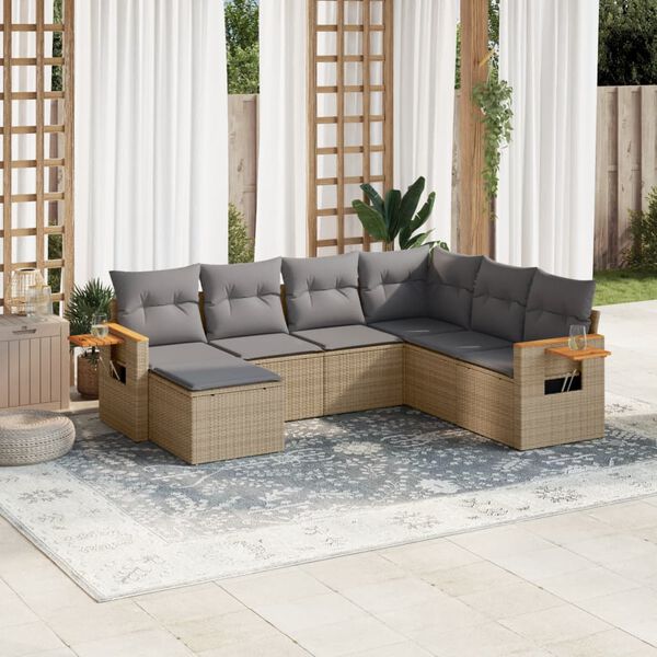 vidaXL Set Divani da Giardino 7 pz con Cuscini Beige in Polyrattan