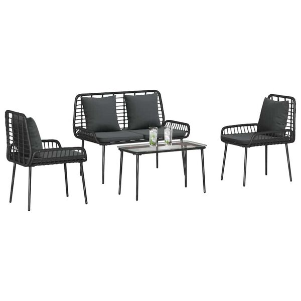 vidaXL Set di Mobili da Giardino 4 pcs Nero e Crema polyrattan