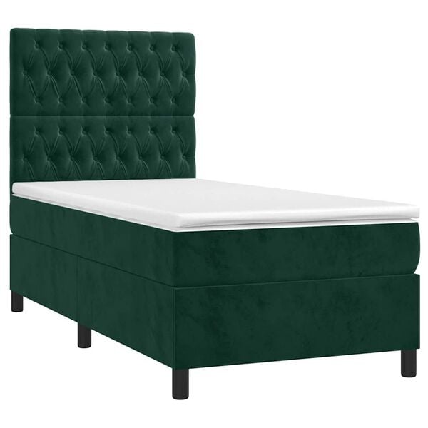 vidaXL Letto a Molle con Materasso e LED Verde Scuro 90x190 cm Velluto