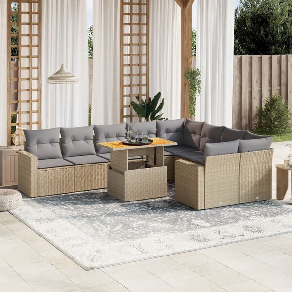 vidaXL Set Divano da Giardino 10 pz con Cuscini Beige in Polyrattan