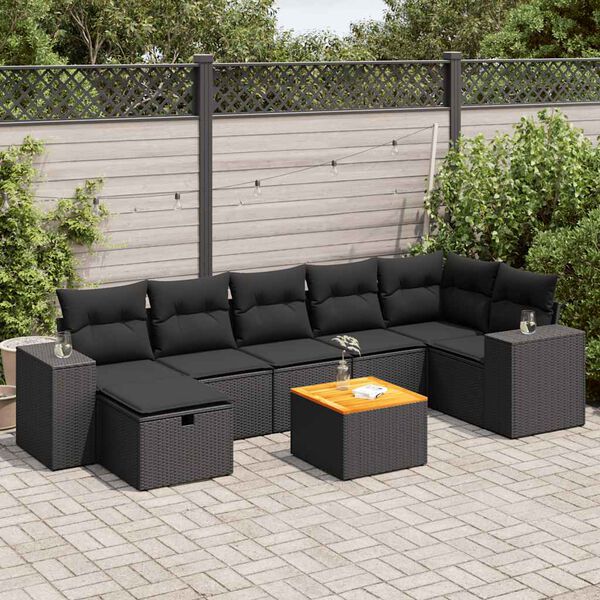 vidaXL Set Divani da Giardino con Cuscini 8 pz Nero in Polyrattan