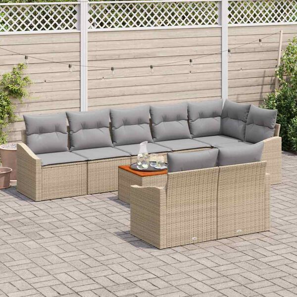 vidaXL Set Divano da Giardino con cuscino 9 pcs Beige polyrattan