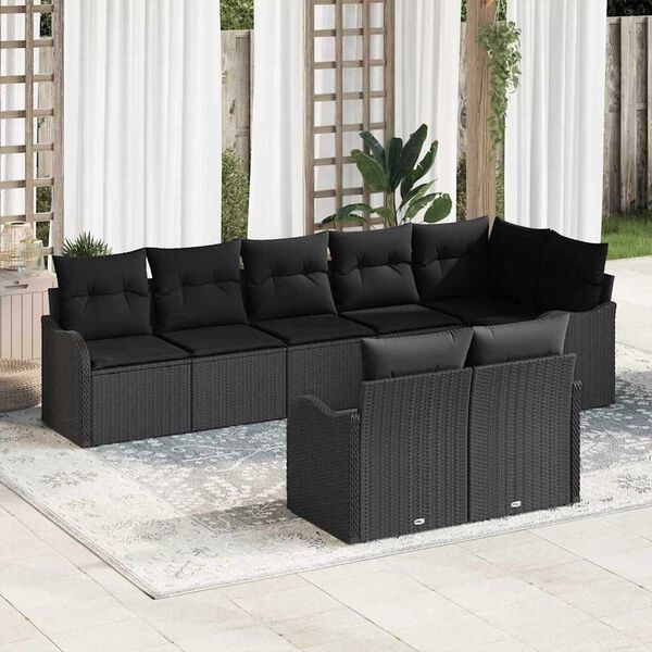 vidaXL Set Divano da Giardino con archiviazione 8 pcs Nero polyrattan