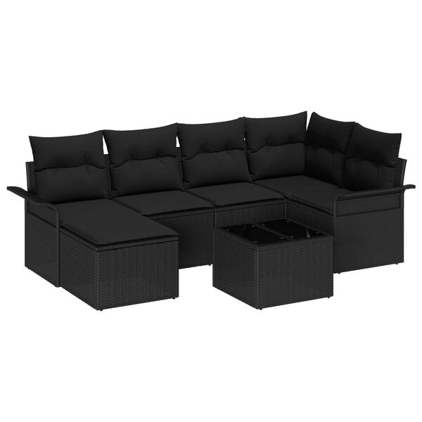 vidaXL Set Divano da Giardino con archiviazione 7 pcs Nero polyrattan