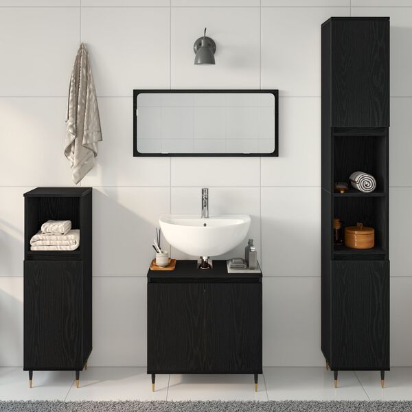 vidaXL Set di Mobili da Bagno 3 pcs Rovere Nero 30 x 30 x 190 cm