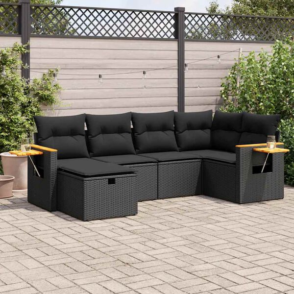 vidaXL Set Divano da Giardino 6 pz con Cuscini Nero in Polyrattan