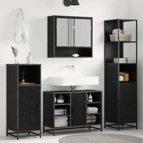 vidaXL Set di mobili per il bagno Rovere Nero 35 x 37,5 x 166 cm