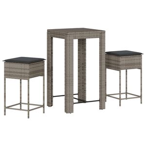 vidaXL Set Bar da Giardino 3pz con Cuscini Grigio in Polyrattan