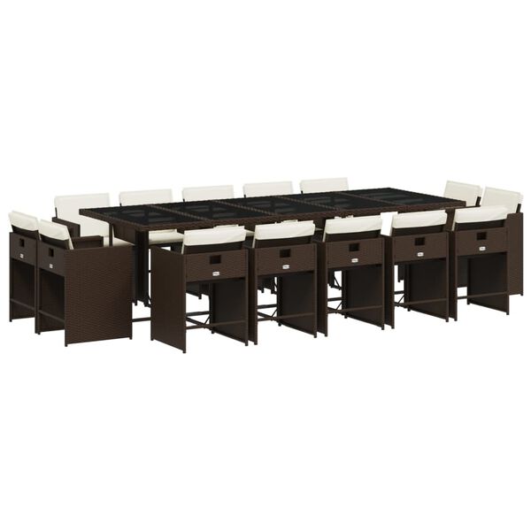 vidaXL Set da Pranzo da Giardino 15 pz con Cuscini Marrone Polyrattan