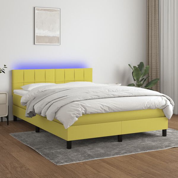 vidaXL Letto a Molle con Materasso e LED Verde 140x190 cm in Tessuto