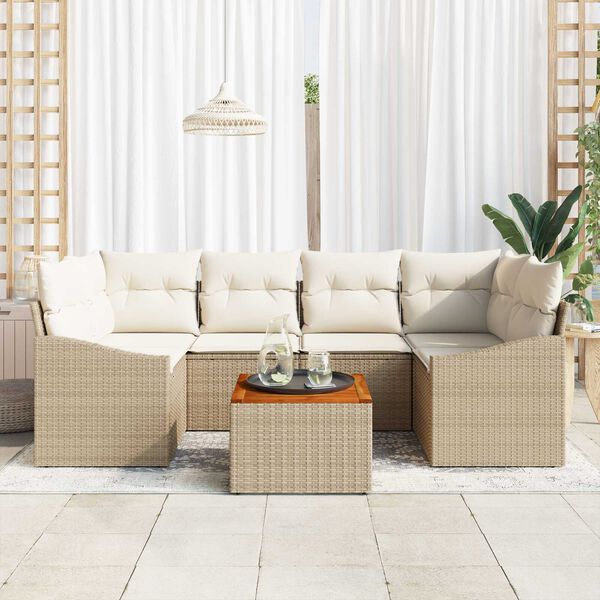 vidaXL Set Divano da Giardino con cuscino 7 pcs Beige polyrattan