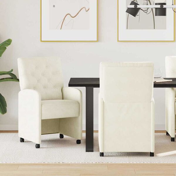 vidaXL Sedie da Pranzo con Ruote 2 pcs Crema 58 x 67 x 97 cm Velluto