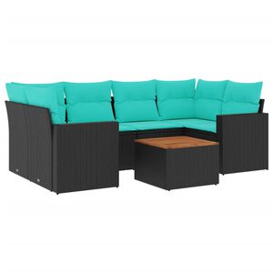 vidaXL Set Divani da Giardino 7 pz con Cuscini Nero in Polyrattan