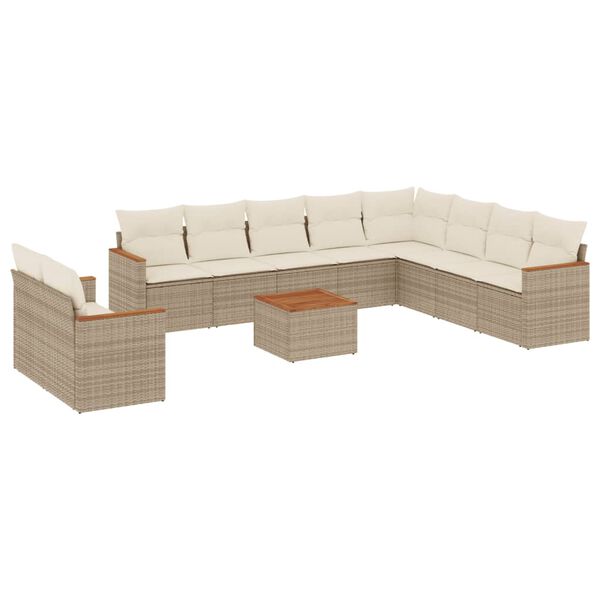 vidaXL Set Divani da Giardino 11 pz con Cuscini Beige in Polyrattan