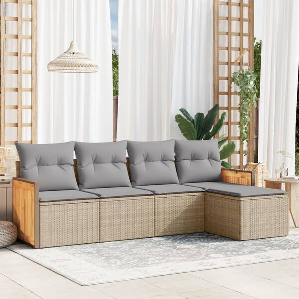 vidaXL Set Divano da Giardino 5 pz con Cuscini Beige in Polyrattan