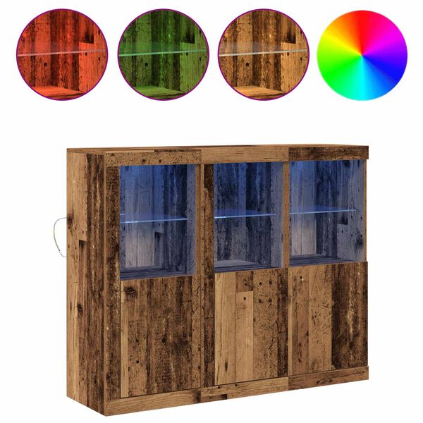 vidaXL Madia LED 3 pcs Legno vecchio 123 x 37 x 100 cm