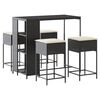 vidaXL Set Bar da Giardino 5 pz con Cuscini in Polyrattan Nero