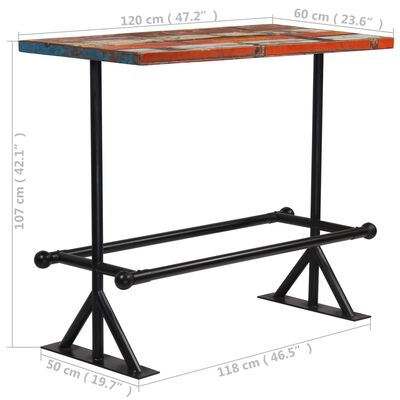 vidaXL Tavolino Bar in Massello di Recupero Multicolore 120x60x107cm