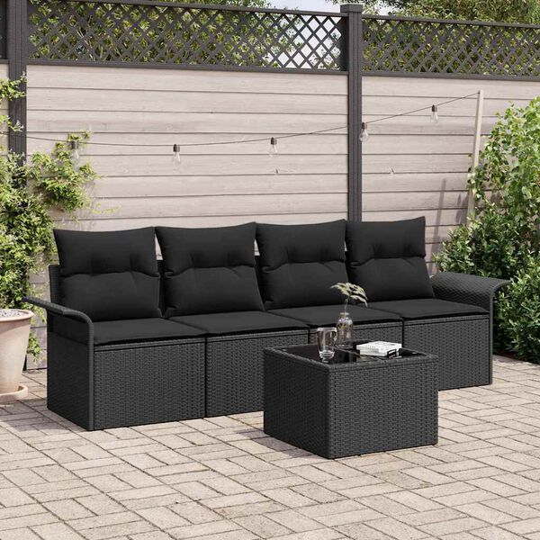 vidaXL Set di divani con cuscino 5 pcs Nero polyrattan