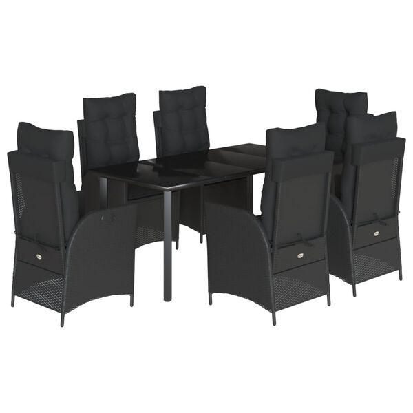 vidaXL Set da Pranzo da Giardino 7 pz Nero con Cuscini in Polyrattan