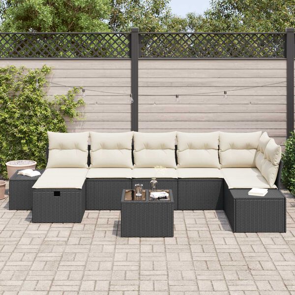 vidaXL Set Divano da Giardino con cuscino 8 pcs Nero polyrattan