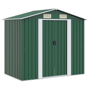 vidaXL Capanno per Attrezzi in Metallo Verde 204x132x186 cm