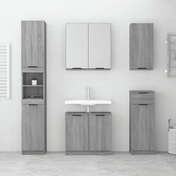vidaXL Set Mobili da Bagno 5 pz Grigio Sonoma in Legno Multistrato