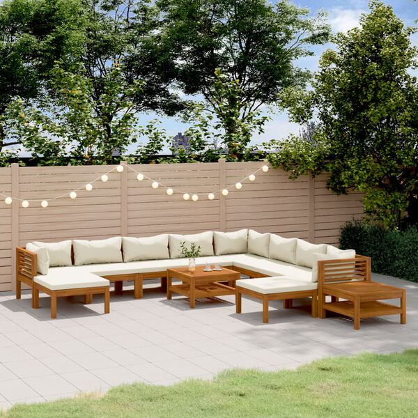 vidaXL Set Divani da Giardino 12 pz con Cuscini Crema in Legno Acacia