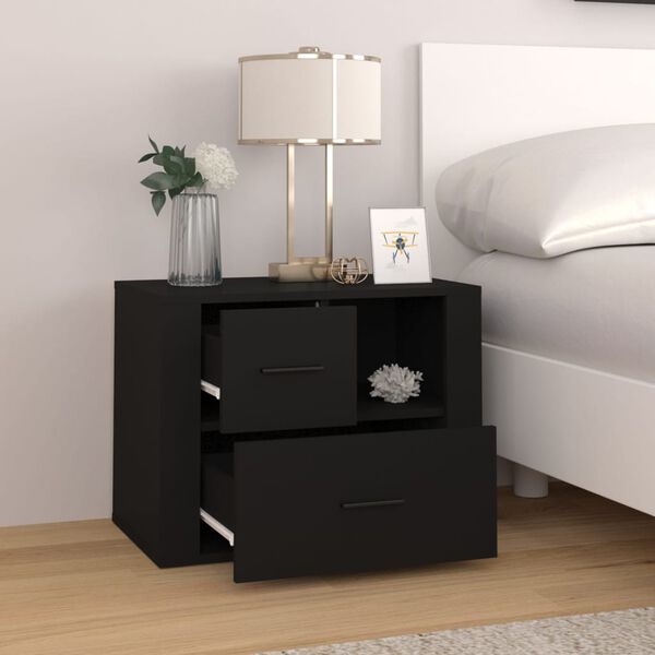 vidaXL Comodino Nero 60x36x45 cm in Legno Multistrato