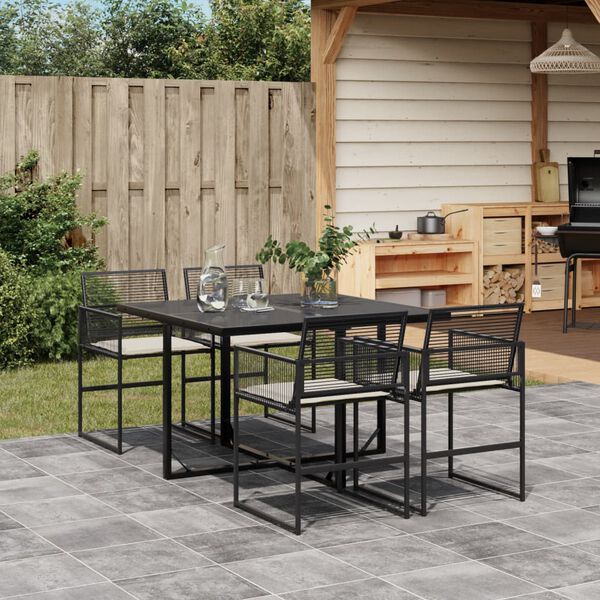 vidaXL Set da Pranzo da Giardino 5 pz Nero con Cuscini in Polyrattan