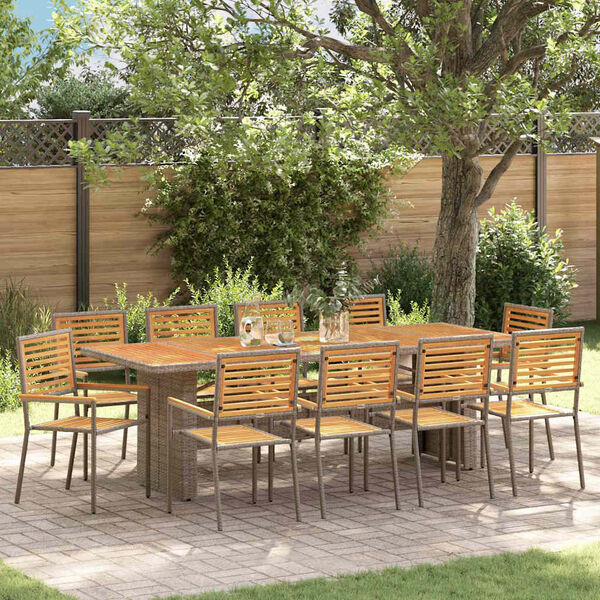 vidaXL Set da Pranzo per Giardino 11 pcs Grigio e Marrone polyrattan