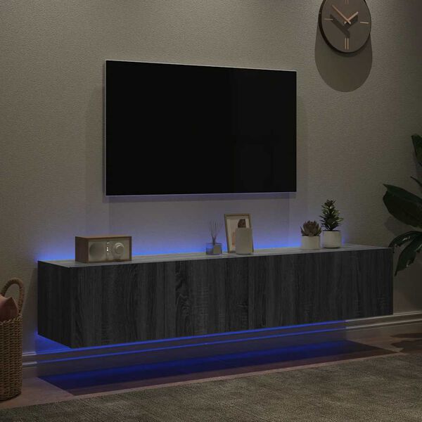 vidaXL Mobili TV a Parete con Luci LED 2pz Grigio Sonoma 80x35x31 cm