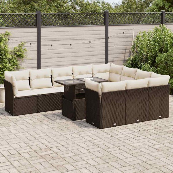 vidaXL Set Divani da Giardino 11 pz con Cuscini Polyrattan Marrone