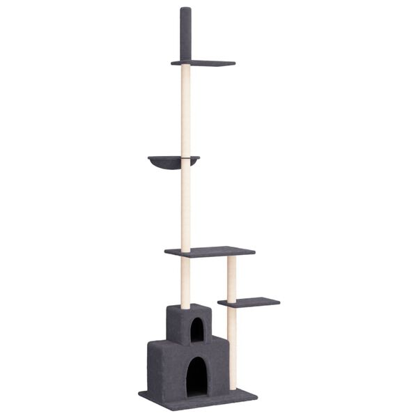 vidaXL Albero per Gatti Pavimento Soffitto Grigio Scuro 250,5-276,5 cm