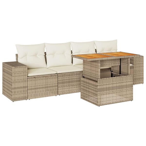 vidaXL Set Divano da Giardino 5 pz con Cuscini Beige in Polyrattan