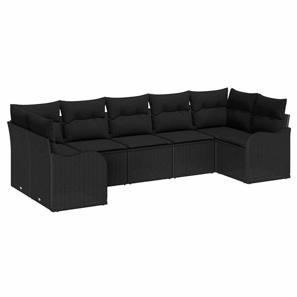 vidaXL Set Divano da Giardino con cuscino 7 pcs Nero Poly Rattan